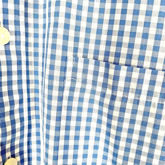 Van Heusen 15.5 Mens Shirt Button Down Collar Front Top Blue White Checks - Picture 3 of 5